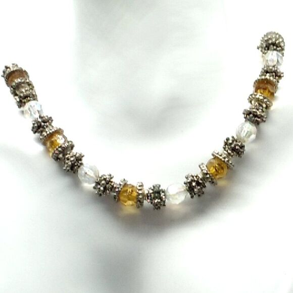 Amber & Clear Beaded Necklace with Silver-tone Spacers - Picture 12 of 15